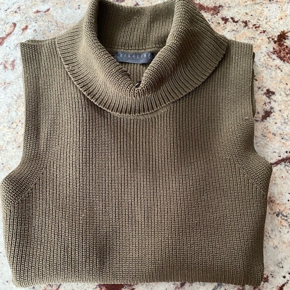HIGHLINE COLLECTIVE SLEEVELESS TURTLENECK TOP DARK GREEN Sz LX - Picture 12 of 12